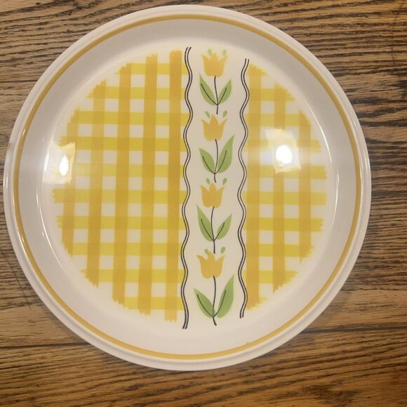 TWO 2 Mikasa COUNTRY GINGHAM 10.75” Dinner Plates Yellow and White Checker MAIZE - Picture 4 of 6